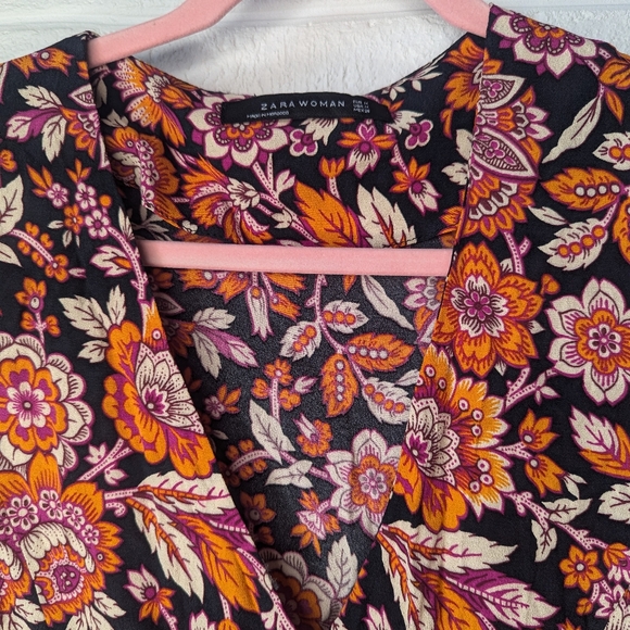 Zara Women's Button Paisley Floral Belted Mini Dress - Picture 3 of 4